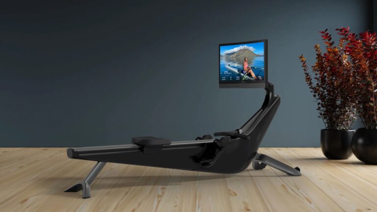 Hydrow Vista Rower flaunts an elegant black design and an immersive, rotating display