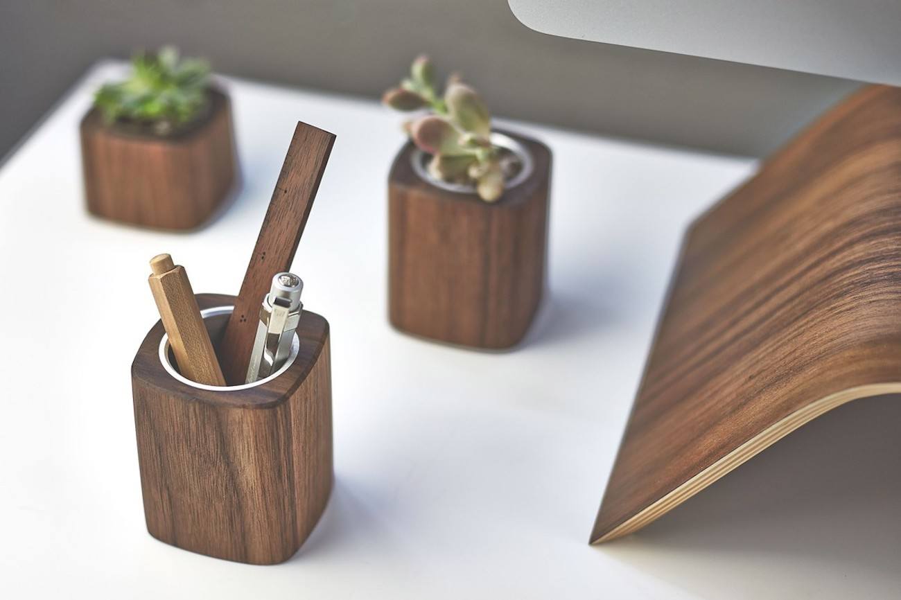 Grovemade Wood Pen Cup brings sculptural organization to your everyday workspace